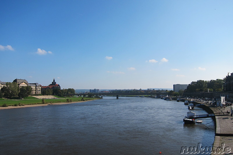 Ausblick von der Brücke an der Brühlschen Terrasse in Dresden