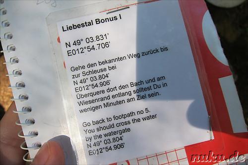 ...ausserdem Koordinaten fuer einen Bonus-Cache auf dem Rueckweg