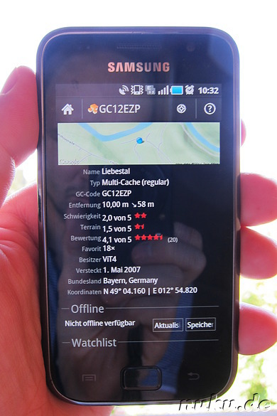 Geocaching App auf dem Samsung Galaxy S I9000
