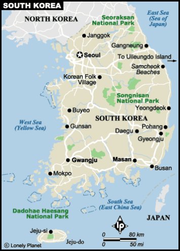 Karte von Sued Korea. Quelle: Lonely Planet
