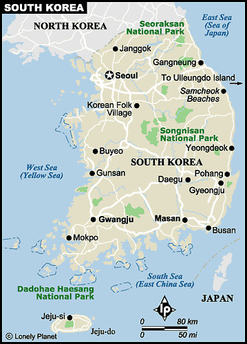 Karte von Sued Korea. Quelle: Lonely Planet