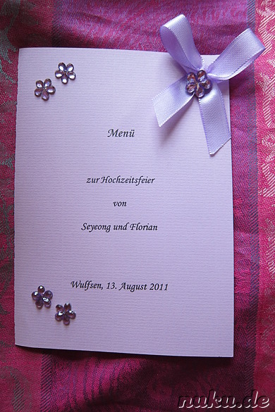 Menükarte auf unserer Hochzeitsfeier in Deutschland