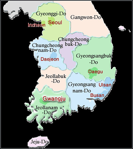 Provinzen von Suedkorea, Quelle: http://www.songwon.ac.kr/english/g_1.htm