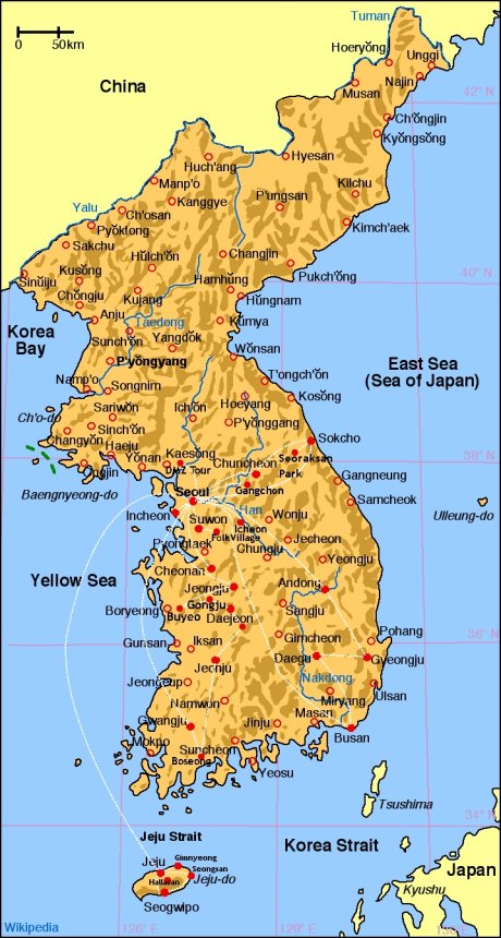Reiserouten durch Korea und besuchte Orte