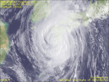 Typhoon Chaba. Jeju ist die Insel suedlich des koreanischen Festlandes