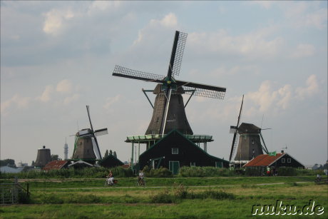 Windmuehlen im Freilichtmuseum Zaanse Schans in den Niederlanden