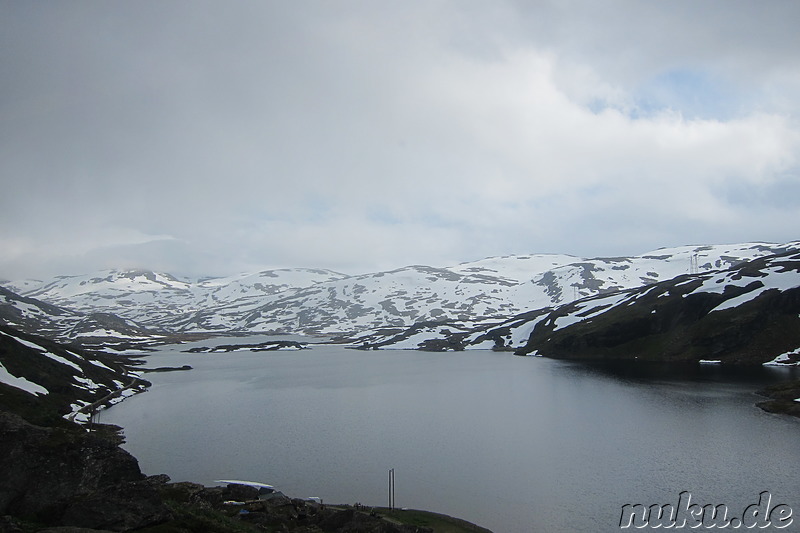 Blick aus dem Fenster auf der Zugfahrt von Myrdal nach Oslo in Norwegen