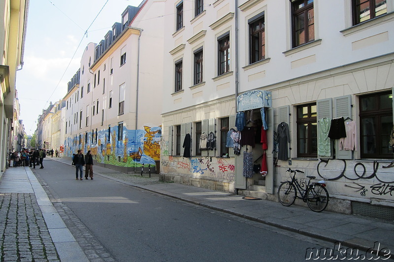 Eindrücke aus dem bunten Stadtteil Neustadt von Dresden, Sachsen