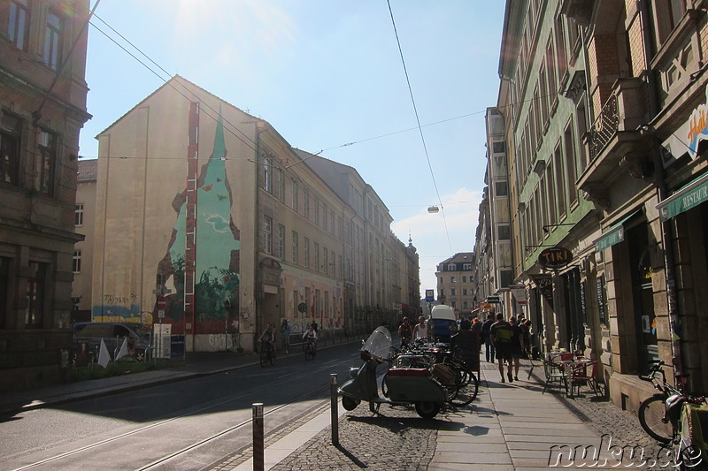 Eindrücke aus dem bunten Stadtteil Neustadt von Dresden, Sachsen