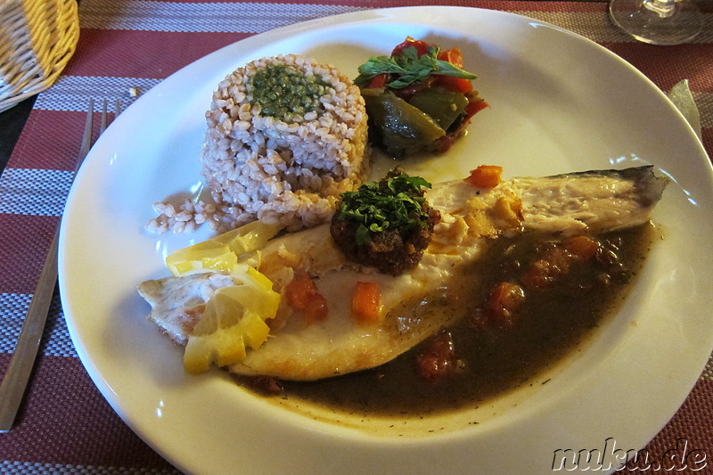 Fischgericht im Le Platane in Apt, Naturpark Luberon, Frankreich