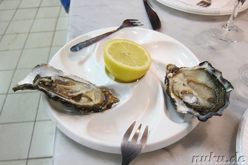 Frische Austern in der Markthalle Les Halles in Avignon, Frankreich