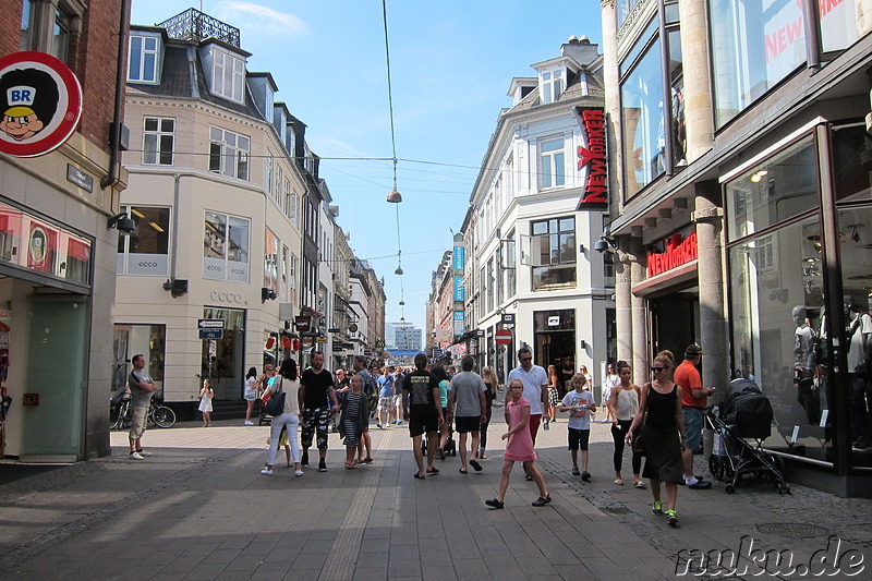 Fußgängerzone und Einkaufsviertel in Kopenhagen, Dänemark