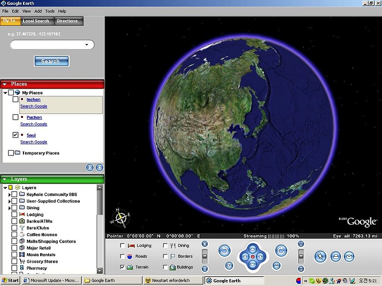 Google Earth: Erdkugel, mit Seoul im Zentrum