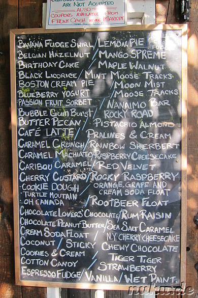 Ice Cream-Sorten auf dem Old Country Market in Coombs, Kanada