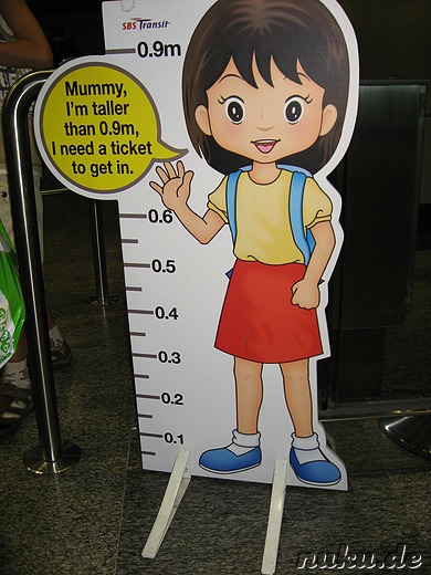 Kinder bis 90cm können kostenlos mit der U-Bahn (MRT) fahren