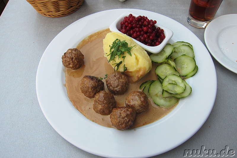 Köttbullar (Schwedische Frikadellen) im Restaurant Smaka in Göteborg, Schweden