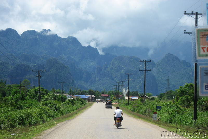 Kurz vor der Ankunft in Vang Vieng, Laos