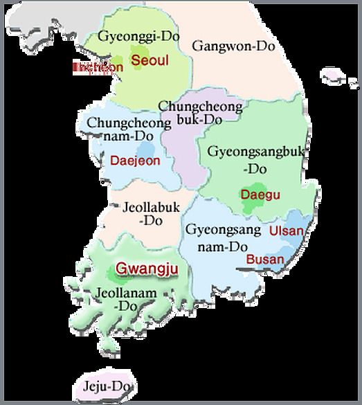Provinzen von Südkorea, Quelle: http://www.songwon.ac.kr/english/g_1.htm