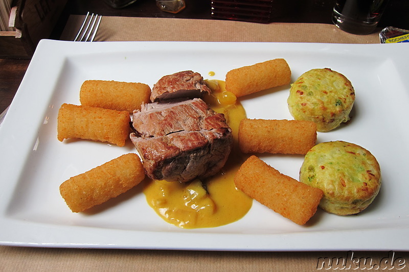 Schweinefilet bei De Groote Witte Arend - Restaurant in Antwerpen, Belgien