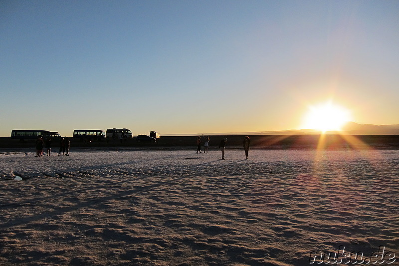 Sonnenuntergang an der Laguna Tebinquiche, Atacamawüste, Chile