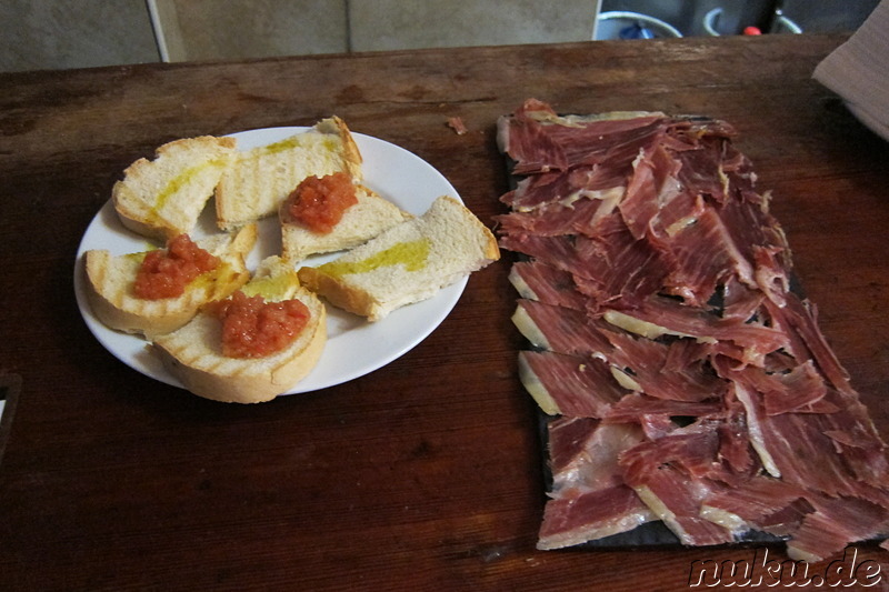 Spanischer Schinken bei Cerveceria Sento in Alicante, Spanien