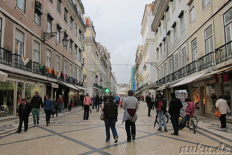 Spaziergang durch den Stadtteil Baixa von Lissabon, Portugal