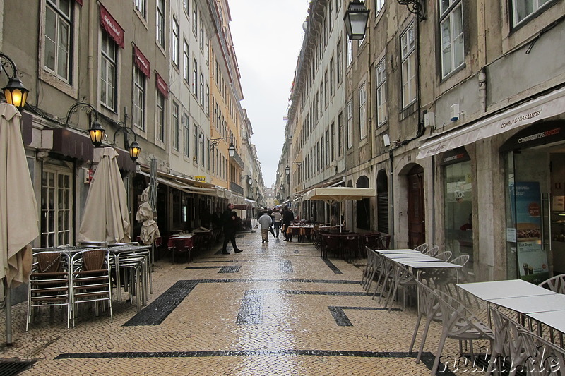 Spaziergang durch den Stadtteil Baixa von Lissabon, Portugal