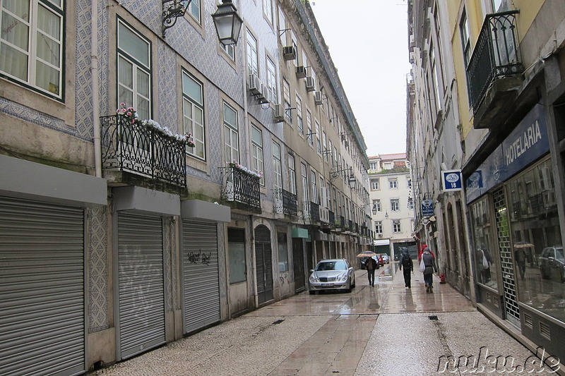 Spaziergang durch den Stadtteil Baixa von Lissabon, Portugal