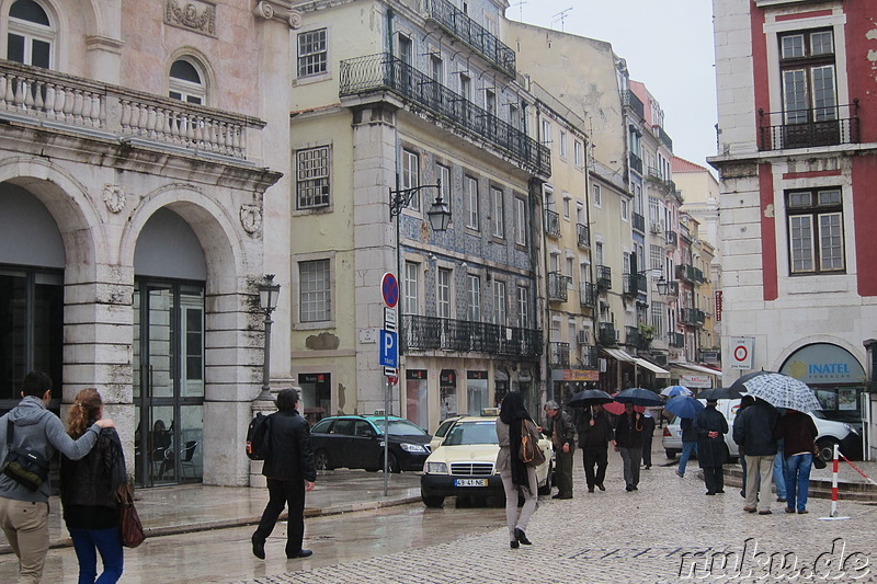 Spaziergang durch den Stadtteil Baixa von Lissabon, Portugal