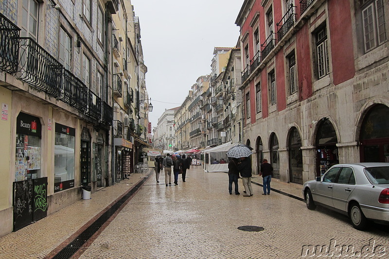 Spaziergang durch den Stadtteil Baixa von Lissabon, Portugal