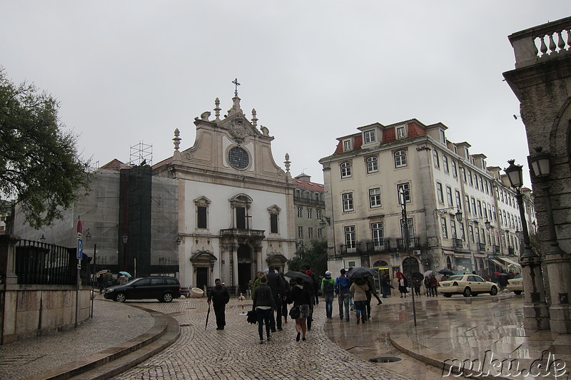 Spaziergang durch den Stadtteil Baixa von Lissabon, Portugal