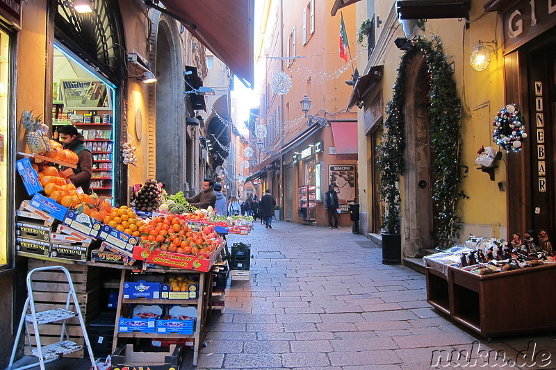 Spezialitätenviertel Quadrilatero in Bologna, Italien