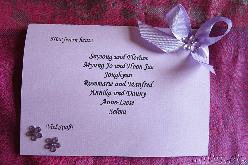 Tischkarte auf unserer Hochzeitsfeier in Deutschland
