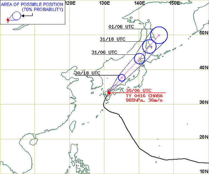 Typhoon Chaba. Jeju ist die Insel südlich des koreanischen Festlandes