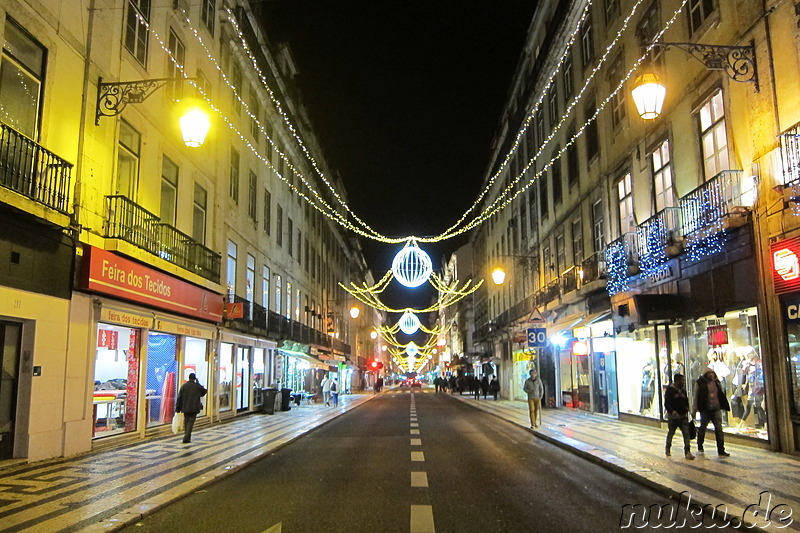 Weihnachtsbeleuchtung in Lissabon, Portugal