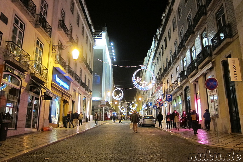 Weihnachtsbeleuchtung in Lissabon, Portugal