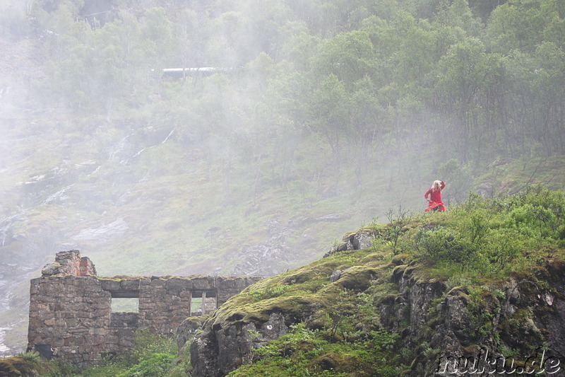 Zwischenstopp der Flamsbana auf dem Weg von Flam nach Myrdal, Norwegen